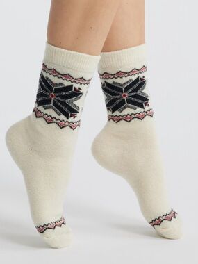 Polo Ralph Lauren Snowflake Border Crew Socks Ivory Holiday Everyday Preppy